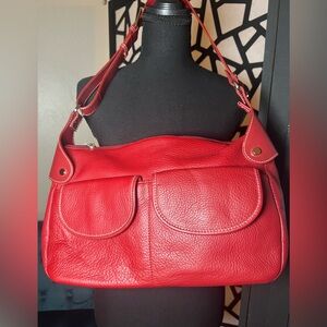 Deep RED Maxx New York  Pebbled Leather Shoulder Bag EUC